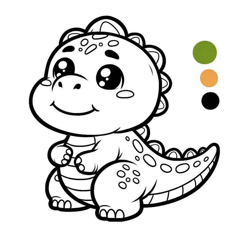 Mẫu tô màu khủng long chibi siêu dễ thương, phù hợp để bé làm quen với màu sắc