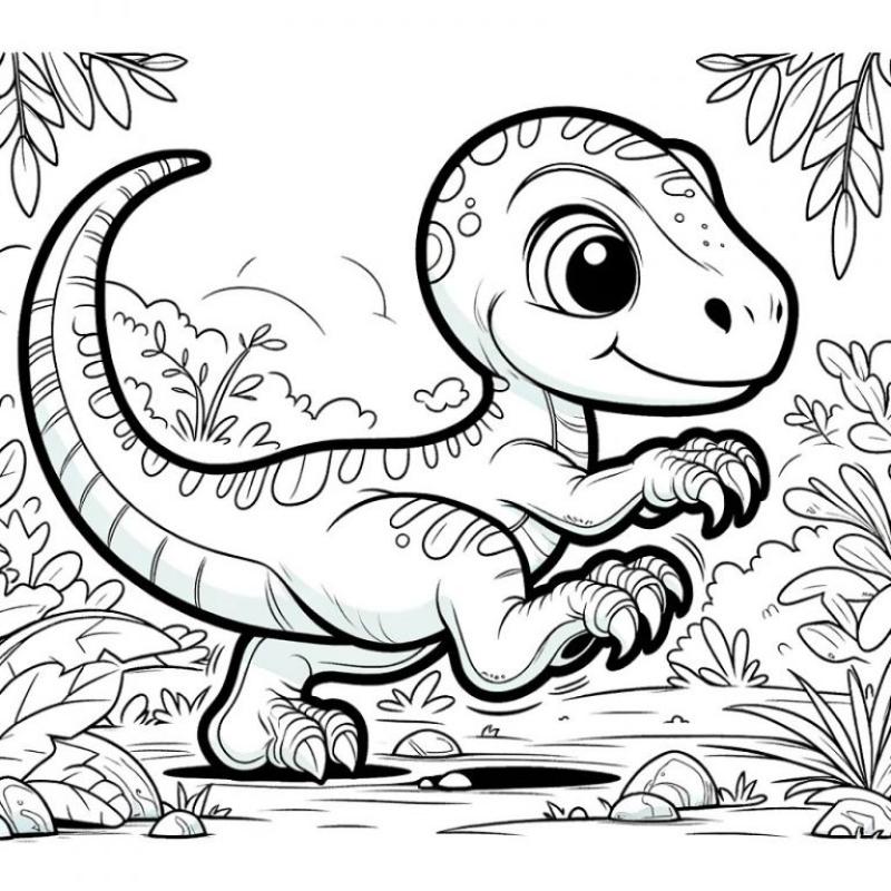 Hình ảnh chú khủng long Raptor nhỏ nhắn đang chạy nhảy giúp bức tranh thêm phần sinh động và vui tươi