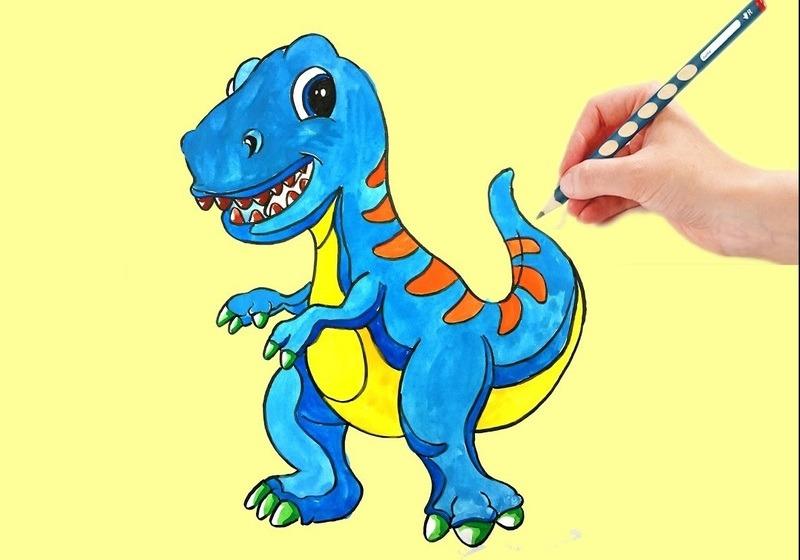 Bé rèn luyện sự khéo léo và tư duy phối màu qua từng nét vẽ trên chú khủng long T-Rex