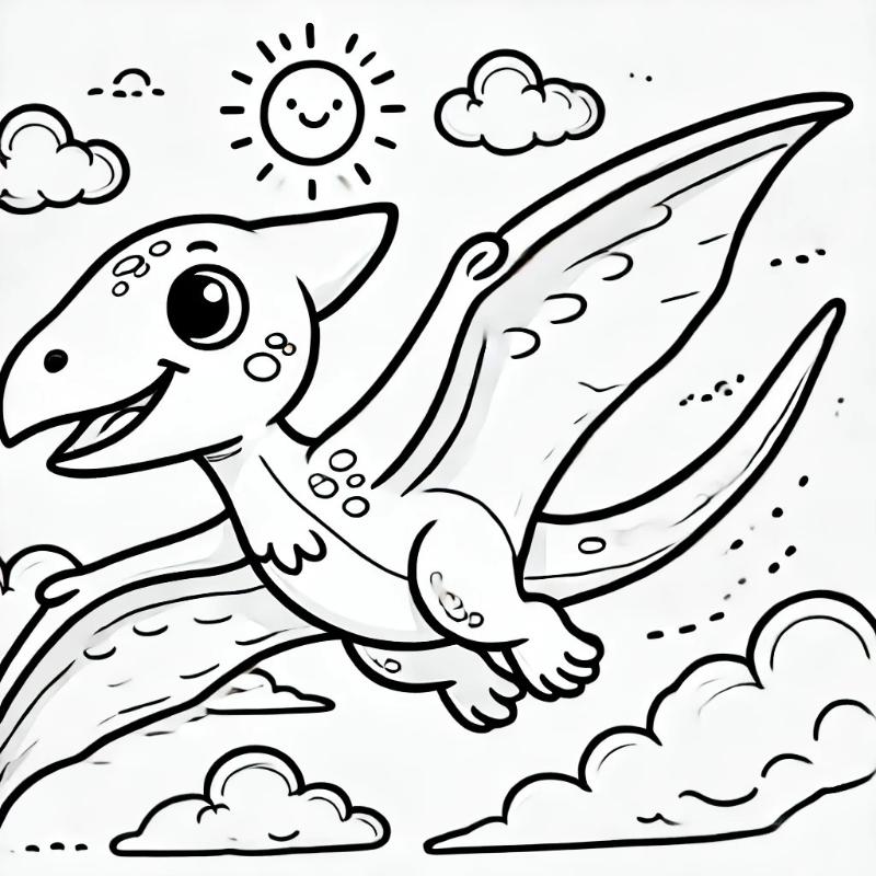 Tranh tô màu khủng long bay Pteranodon tung cánh trên bầu trời, mở ra thế giới phiêu lưu cho bé