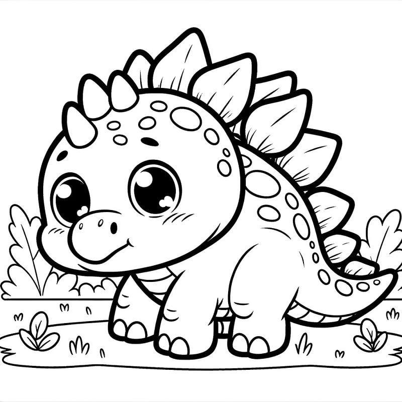 Tranh tô màu khủng long phiến sừng Stegosaurus phiên bản "nhí" với nét vẽ to, rõ ràng.
