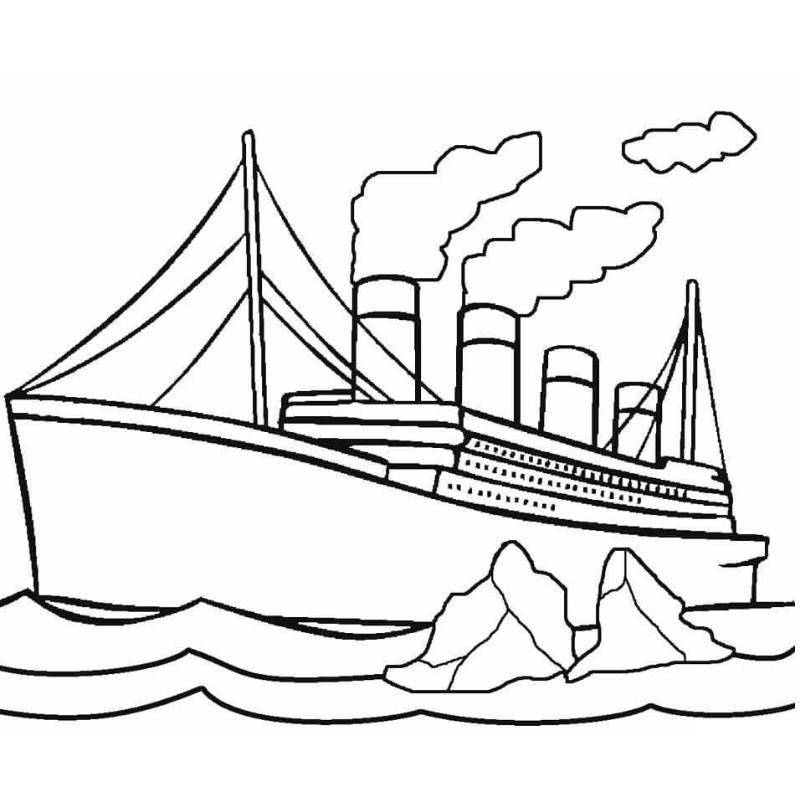tranh tô màu tàu thủy tàu biển lớn chạy giữa sóng nước mạnh mẽ