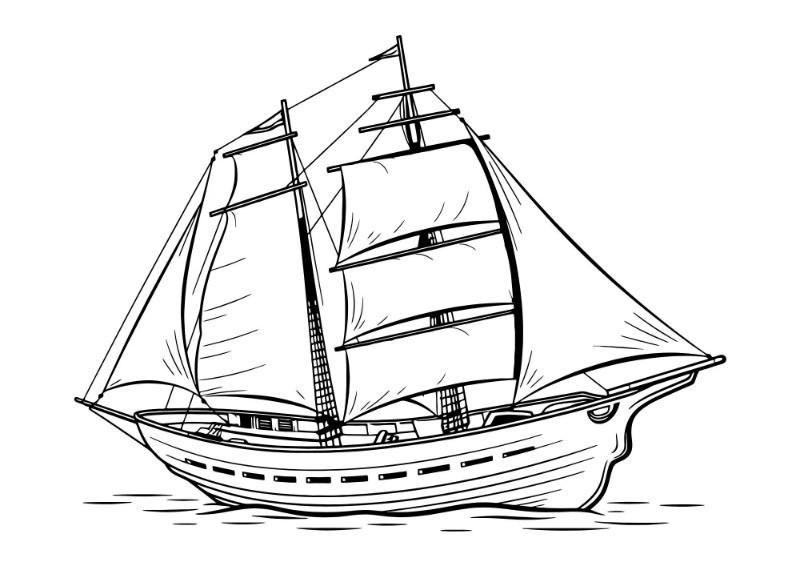 tranh tô màu tàu thủy thuyền buồm cổ điển nhiều cánh buồm thả gió