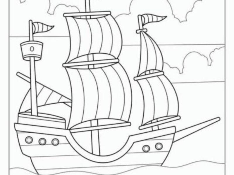 tranh tô màu tàu thủy tàu buồm 3 cột cổ mang dáng dấp thời đại khám phá