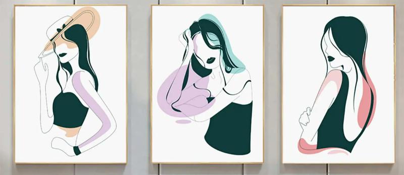 105+ mẫu tranh Minimalism tối giản đẹp, độc đáo sang trọng hiện đại 11 Bộ 3 tranh line-art phụ nữ với đường nét liền mạch, tinh tế, thêm nét duyên dáng và thanh lịch cho phòng khách