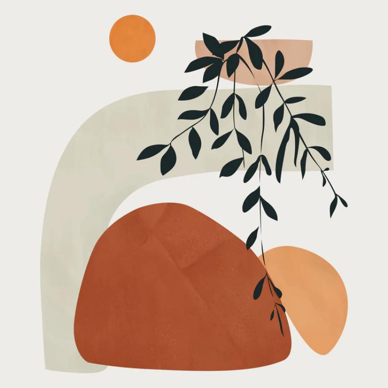 105+ mẫu tranh Minimalism tối giản đẹp, độc đáo sang trọng hiện đại 19 Tác phẩm tối giản với bố cục hình khối hữu cơ và chi tiết thực vật, cân bằng giữa nghệ thuật và sự sống