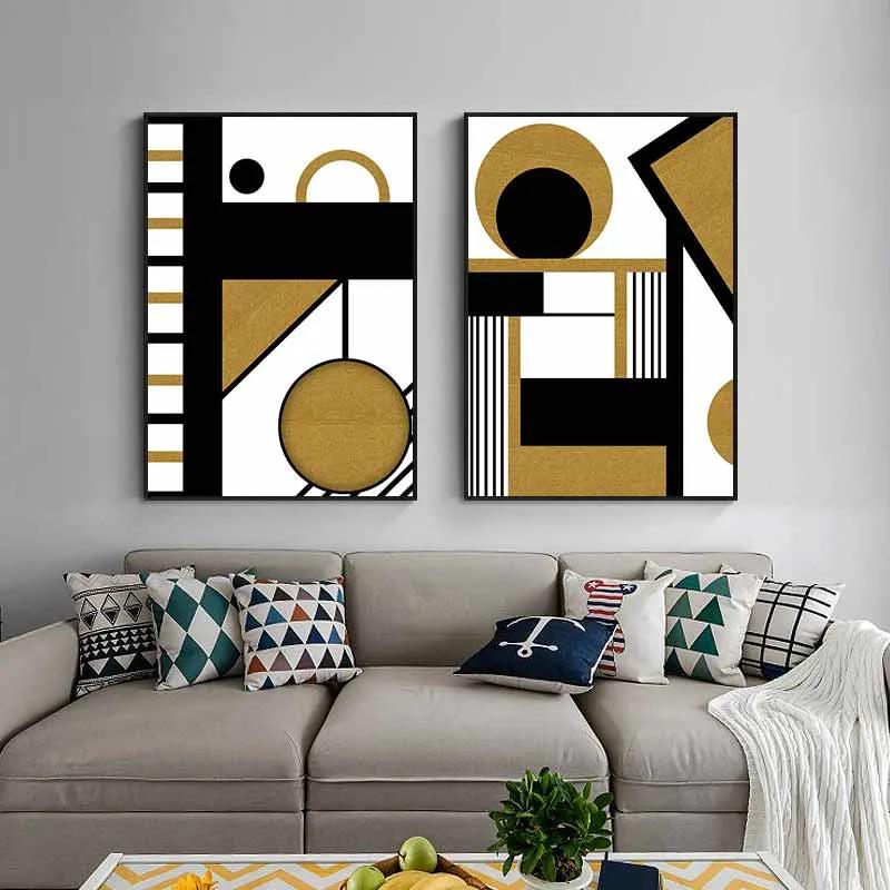 105+ mẫu tranh Minimalism tối giản đẹp, độc đáo sang trọng hiện đại 15 Tranh hình học trừu tượng với độ tương phản cao (đen-vàng-trắng), tạo hiệu ứng thị giác mạnh mẽ và sang trọng