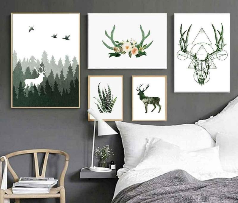 Tranh scandinavian lấy cảm hứng từ rừng cây và động vật Bắc Âu tạo cảm giác an yên, ấm áp cho không gian nghỉ ngơi