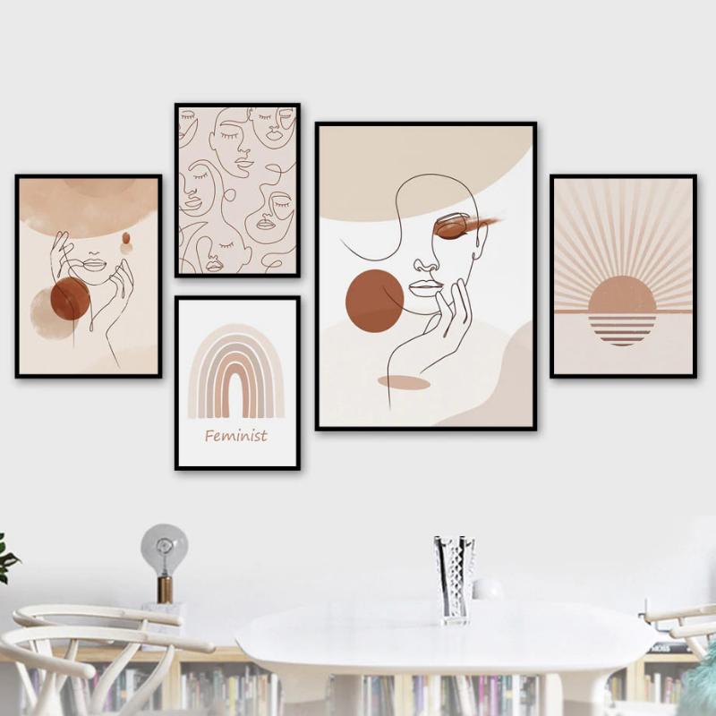 105+ mẫu tranh Minimalism tối giản đẹp, độc đáo sang trọng hiện đại 2 Tranh Minimalism chân dung tối giản trên nền màu đất, thể hiện sự tinh tế và nữ quyền thanh thoát