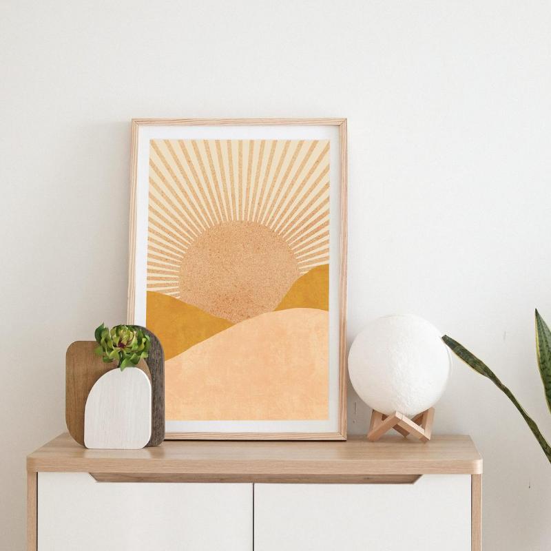 105+ mẫu tranh Minimalism tối giản đẹp, độc đáo sang trọng hiện đại 10 Tranh đơn khổ lớn với họa tiết mặt trời rực rỡ và hình khối cân đối, là tuyên ngôn nghệ thuật tối giản cho không gian sống