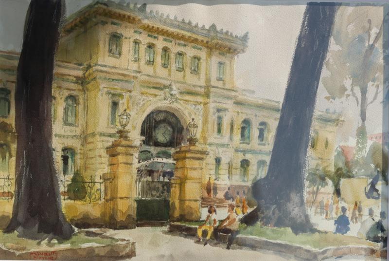 Tranh vẽ thành phố Hồ Chí Minh – Vẻ đẹp Sài Gòn hiện đại 7 Bưu điện Trung tâm theo phong cách cổ điển – hoài niệm, gợi nhớ Sài Gòn xưa