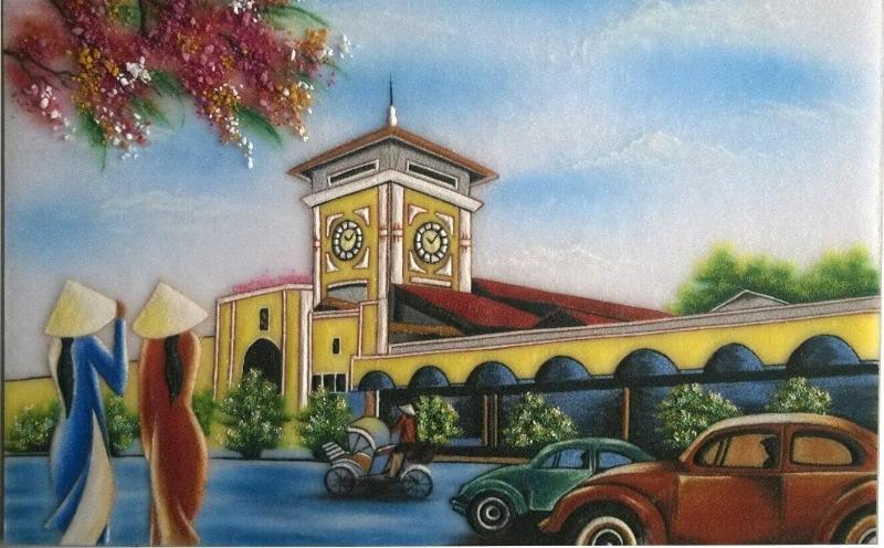 Tranh vẽ Chợ Bến Thành – Tuyển chọn mẫu đẹp nhất 2025 13 Mẫu tranh trang trí nhỏ, màu sắc rực rỡ, kết hợp hình ảnh áo dài truyền thống và Chợ Bến Thành