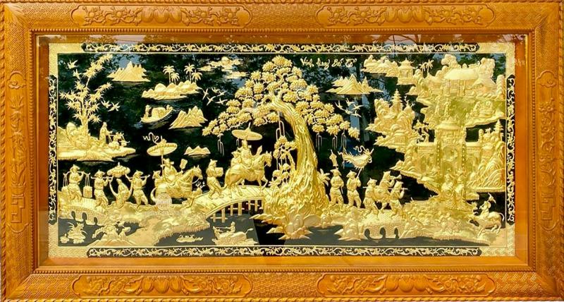 50+ Mẫu tranh vinh quy bái tổ nét đẹp văn hóa 3 Tranh vinh quy bái tổ dát vàng đỏ nổi bật tượng trưng phú quý