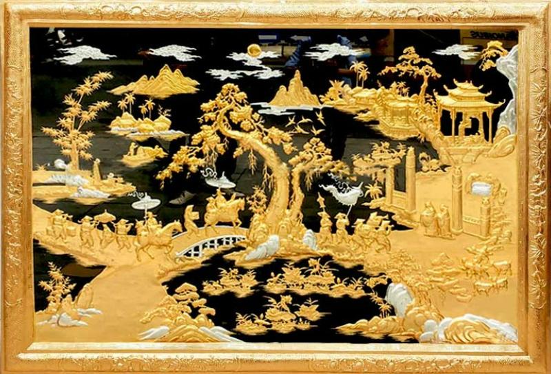 50+ Mẫu tranh vinh quy bái tổ nét đẹp văn hóa 4 tranh vinh quy bai to bang dong ma vang 24k khung lien dong tr0486