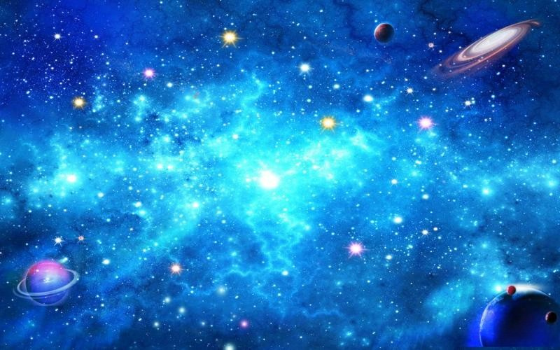 Tranh vũ trụ – Nghệ thuật huyền bí và cảm hứng vô tận 7 Một bức tranh vũ trụ mang sắc xanh dương chủ đạo, tạo cảm giác tươi sáng và mở rộng không gian