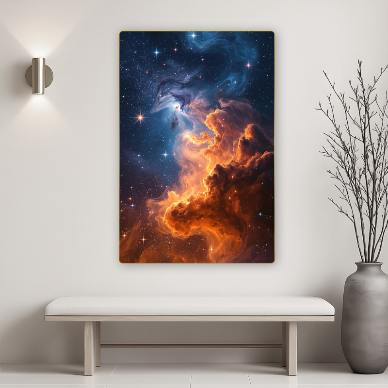 Tranh vũ trụ – Nghệ thuật huyền bí và cảm hứng vô tận 4 Tranh vũ trụ với sự kết hợp màu nóng lạnh, mang đến chiều sâu ấn tượng cho không gian