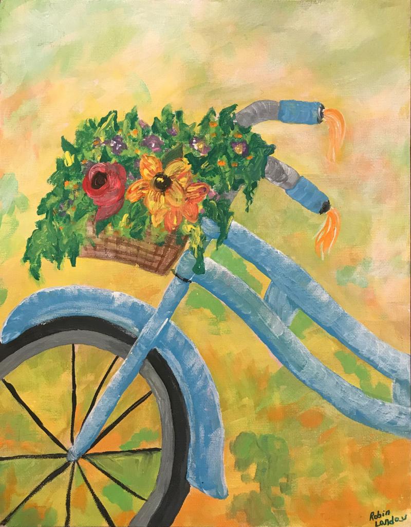 Tranh xe đạp – Vẻ đẹp hoài niệm và mộc mạc trong nghệ thuật 6 Tranh xe đạp chở đầy hoa rực rỡ, lan tỏa tinh thần yêu thiên nhiên và sự tươi mới cho không gian