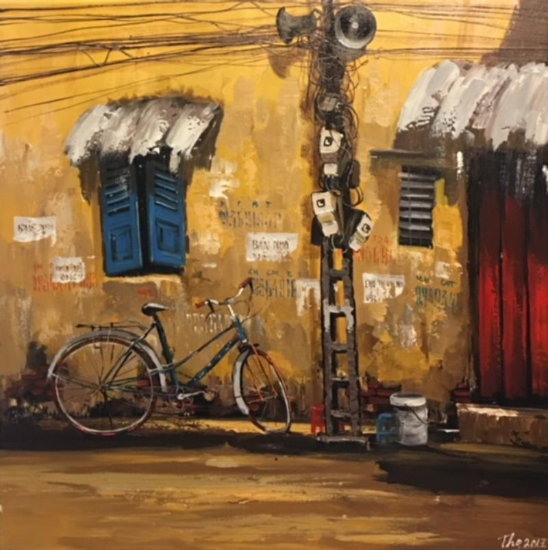 Tranh xe đạp – Vẻ đẹp hoài niệm và mộc mạc trong nghệ thuật 3 Tranh sơn dầu đậm chất cổ điển tái hiện lại vẻ đẹp mộc mạc của góc phố Hà Nội cùng chiếc xe đạp thân quen