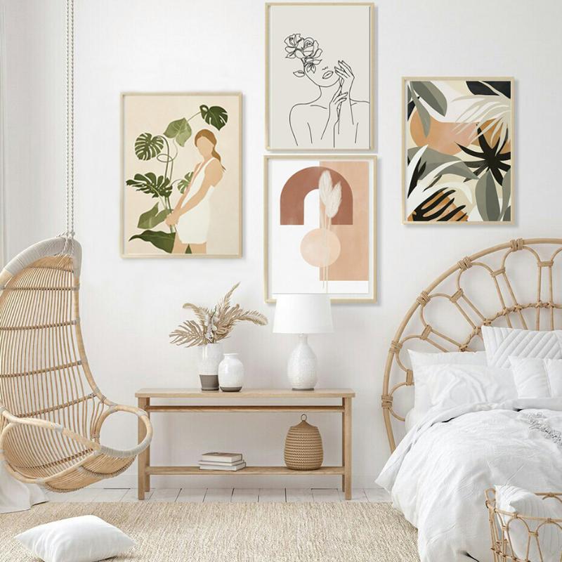 Bộ tranh scandinavian nghệ thuật với gam màu đất và đường nét tối giản, mang đến cảm giác gần gũi với thiên nhiên, phù hợp với phong cách Japandi