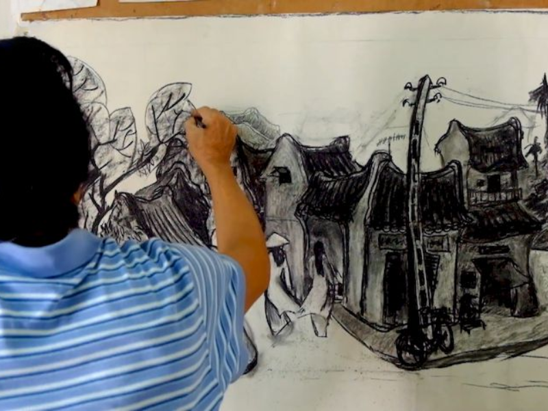 Hướng dẫn cách làm tranh sơn mài bằng vỏ trứng đơn giản 4 Phác thảo bố cục