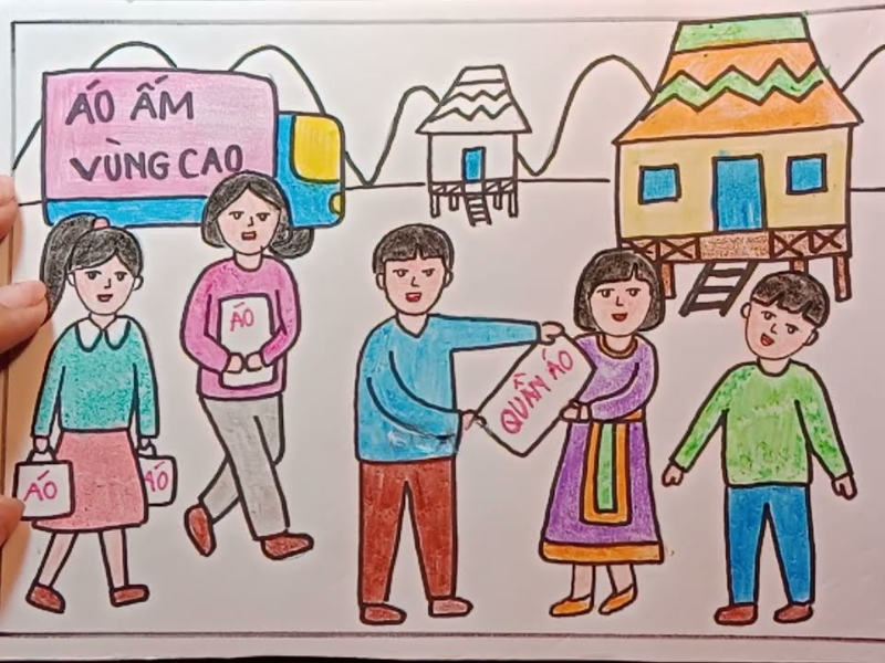 Tranh vẽ hoạt động vì cộng đồng đẹp, ý nghĩa và sáng tạo 2026 2 Tranh vẽ hoạt động vì cộng đồng