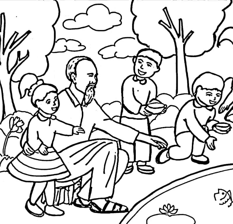 Tranh To Mau Bac Ho Voi Thieu Nhi Cho Ca An