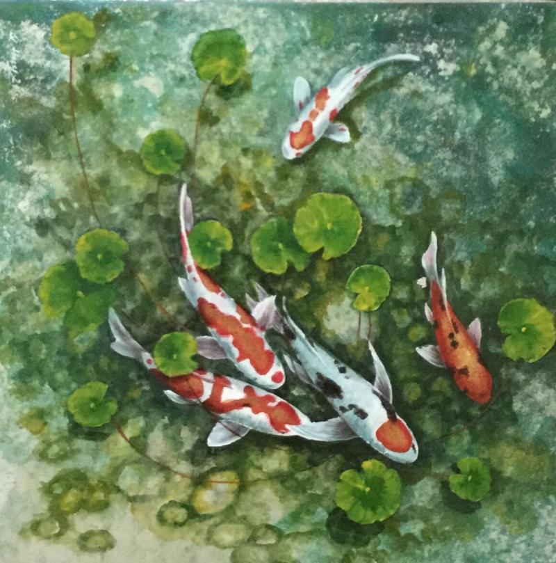 Tranh sơn mài cá chép phong thủy