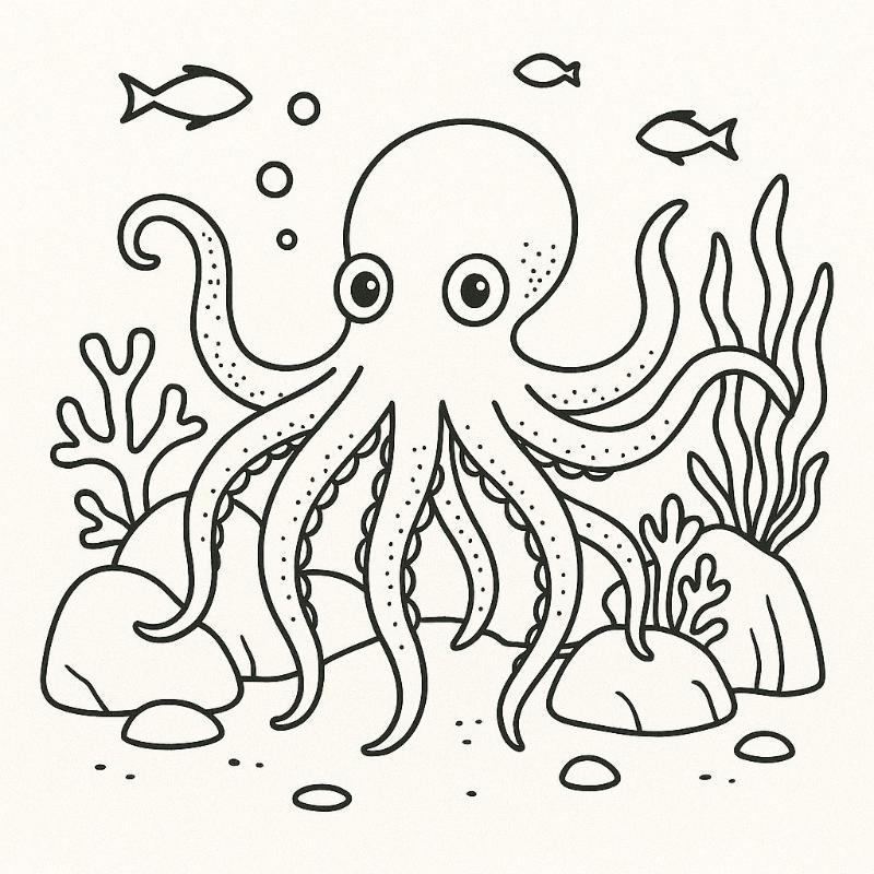 Tranh tô màu bạch tuộc – Giúp bé sáng tạo mỗi ngày 9 bach tuoc duoi day bien3043