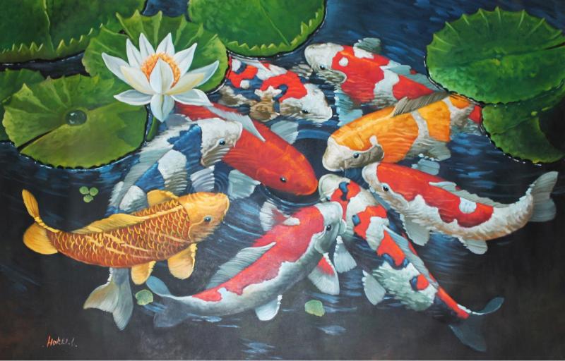 99+ Mẫu tranh Nhật Bản, tranh treo tường Nhật Bản đẹp, mẫu đa dạng 8 Cá chép bơi ngược dòng thác trong tranh nhật bản thể hiện sự kiên trì, thành công