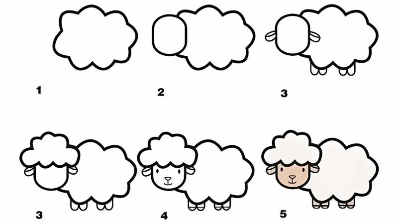 Vẽ con vật đơn giản: 30 mẫu dễ thương cho bé tập vẽ tại nhà 22 cach ve con cuu don gian 1