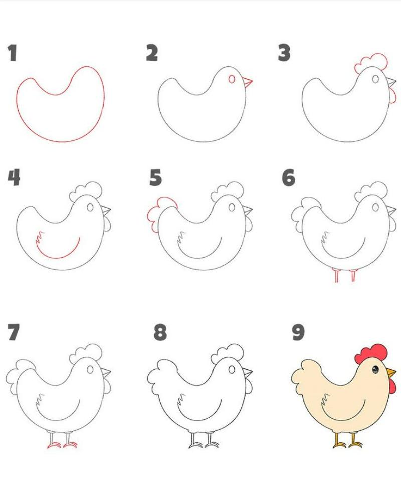 Vẽ con vật đơn giản: 30 mẫu dễ thương cho bé tập vẽ tại nhà 13 cach ve con ga don gian 4