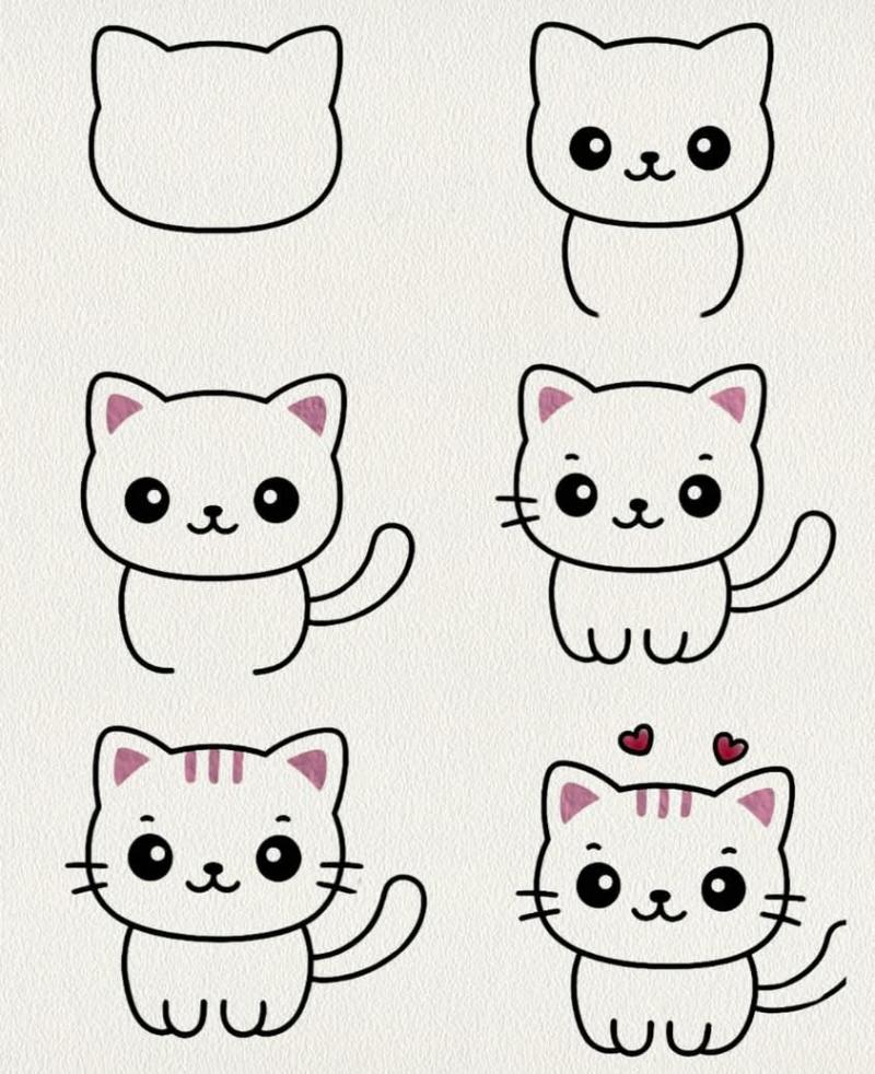 Vẽ con vật đơn giản: 30 mẫu dễ thương cho bé tập vẽ tại nhà 5 cach ve con meo don gian 3