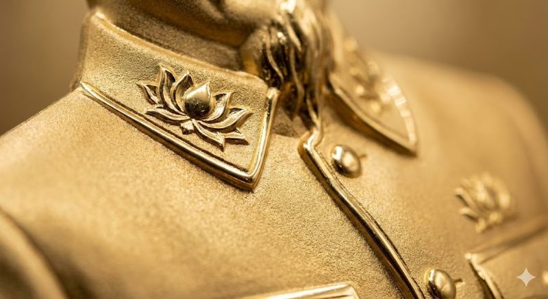 Cận cảnh tranh Bác Hồ mạ vàng