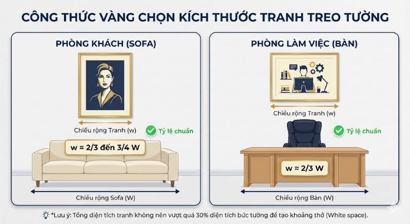 Công thức vàng chọn kích thước tranh treo tường