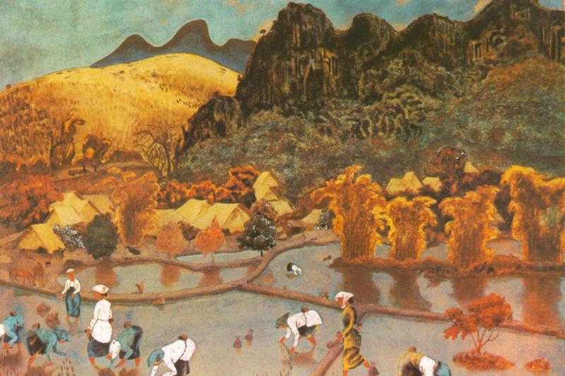 Tác phẩm của Hoàng Tích Chù thể hiện sự kết hợp giữa tư duy tạo hình hiện đại và kỹ thuật truyền thống.