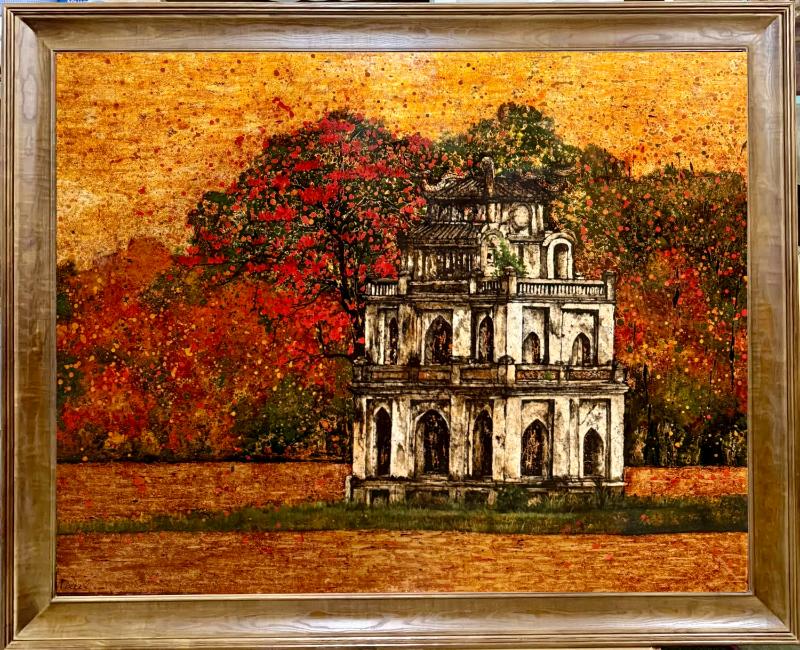 200 + Mẫu tranh sơn mài Hồ Gươm mang giá trị thẩm mỹ cao 2 Tranh sơn mài Hồ Gươm