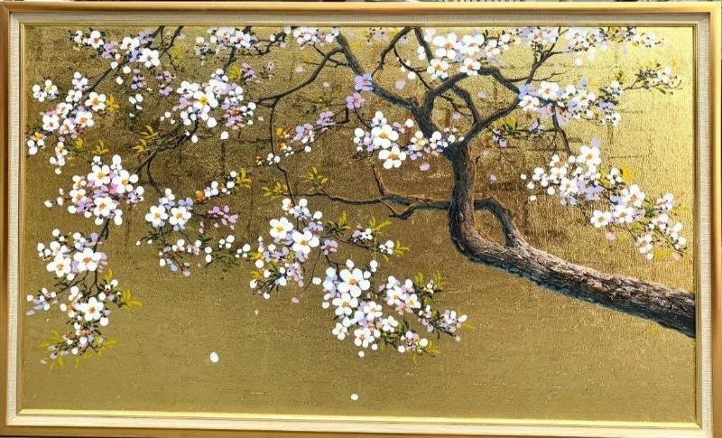 Tranh sơn mài Hoa Đào dát vàng