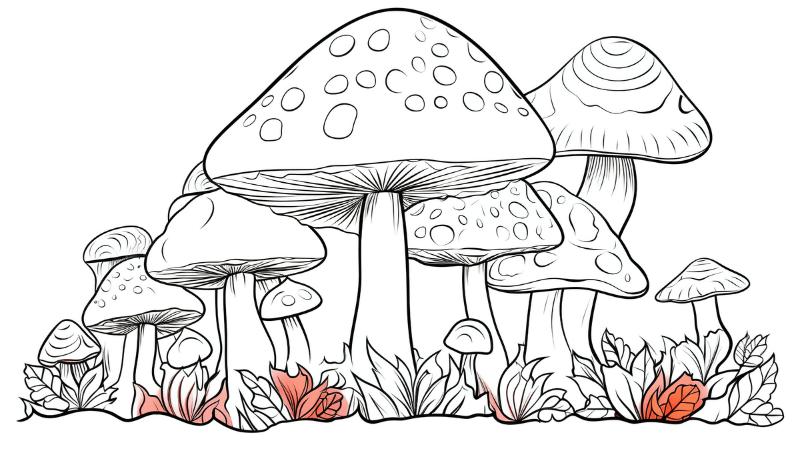 Tranh tô màu cây nấm dành cho bé 6-8 tuổi