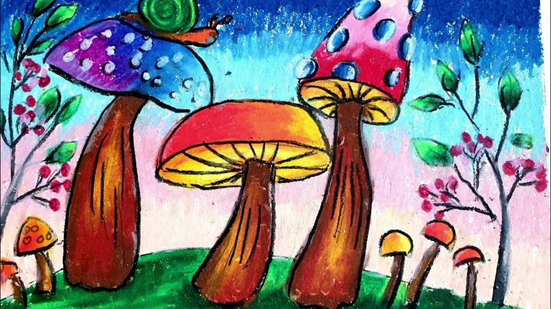 Tranh tô màu cây nấm