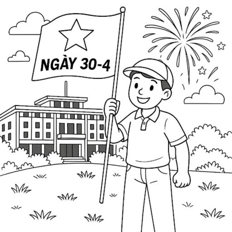 Tranh tô màu lá cờ ngày 30-4
