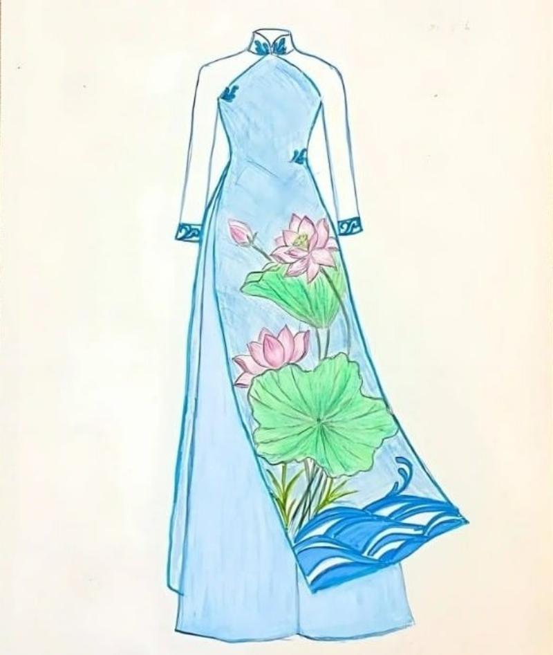 Mẫu áo dài vẽ tay họa tiết tinh khiết