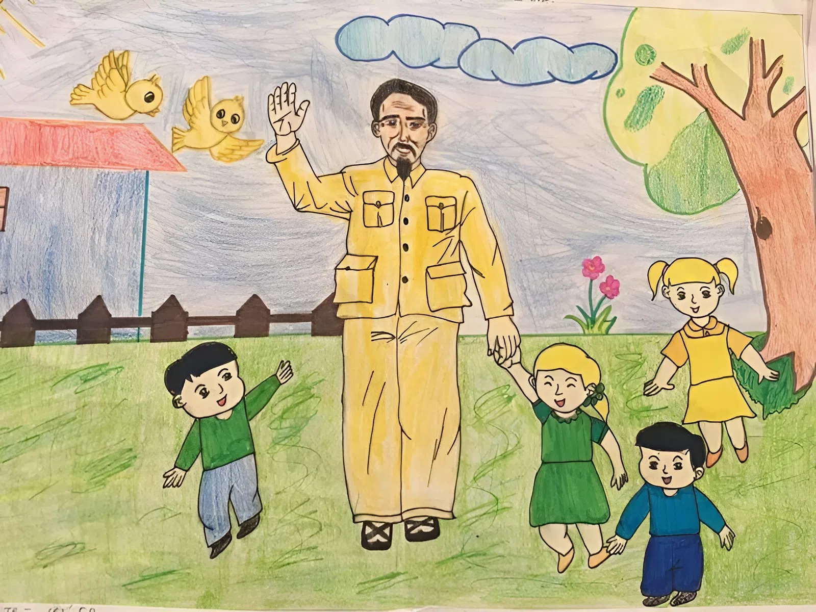 Hướng dẫn cách vẽ tranh Bác Hồ và thiếu nhi đẹp và đơn giản 1 vẽ tranh bác hồ và thiếu nhi