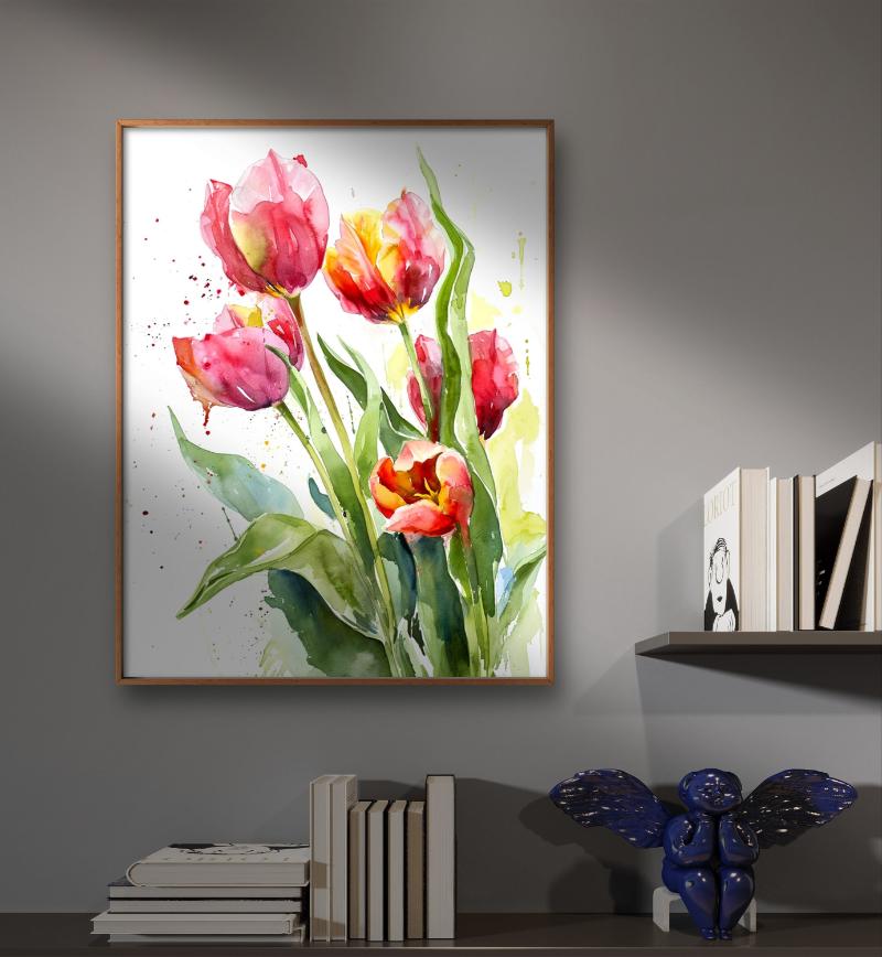 Phong cách màu nước đầy ngẫu hứng, mang lại nét độc đáo và ấn tượng cho bức tường.