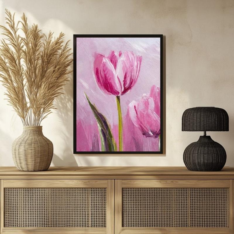 Năng lượng rạng rỡ từ bức tranh tulip hồng đậm, khơi nguồn cảm hứng tích cực mỗi ngày.