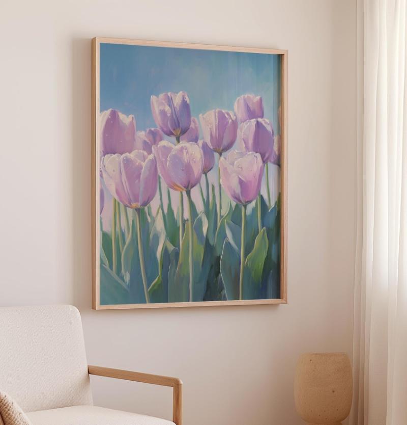 Sắc tím dịu dàng của cánh đồng tulip trong sương sớm, tạo điểm nhấn thẩm mỹ đầy nghệ thuật