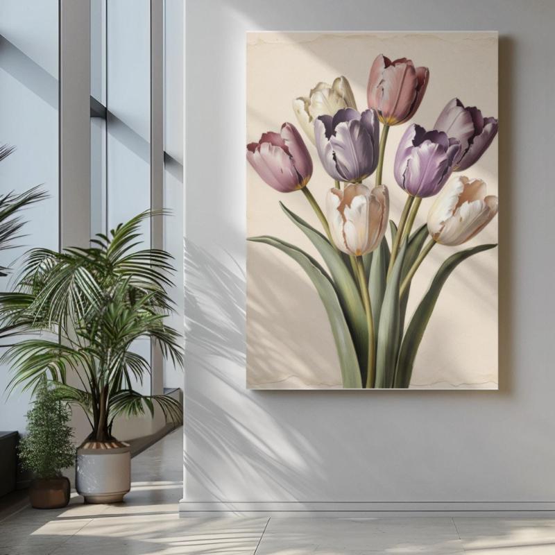 Vẻ đẹp thanh tao của bó hoa tulip đa sắc, mang đến sự tinh tế cho không gian sống hiện đại