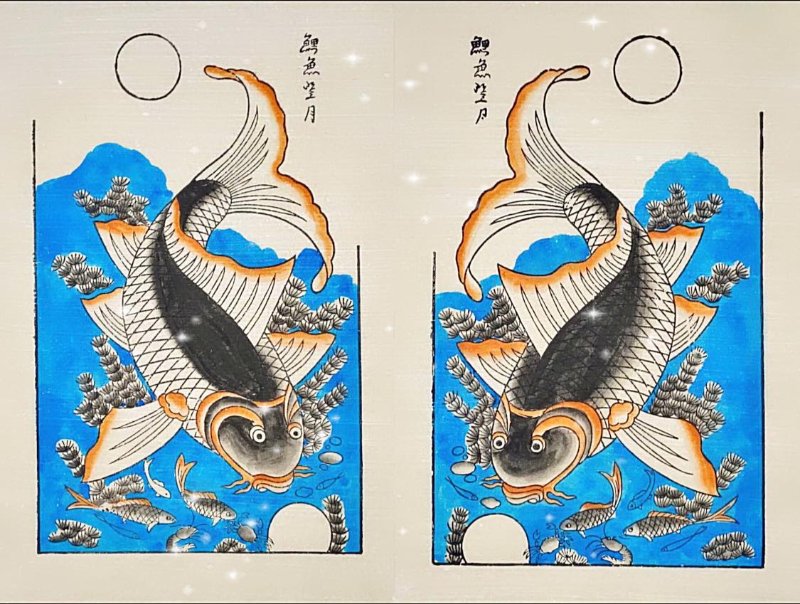 Hướng dẫn vẽ tranh Đông Hồ đơn giản mà độc đáo 6 Tranh Lý ngư vọng nguyệt Đông Hồ