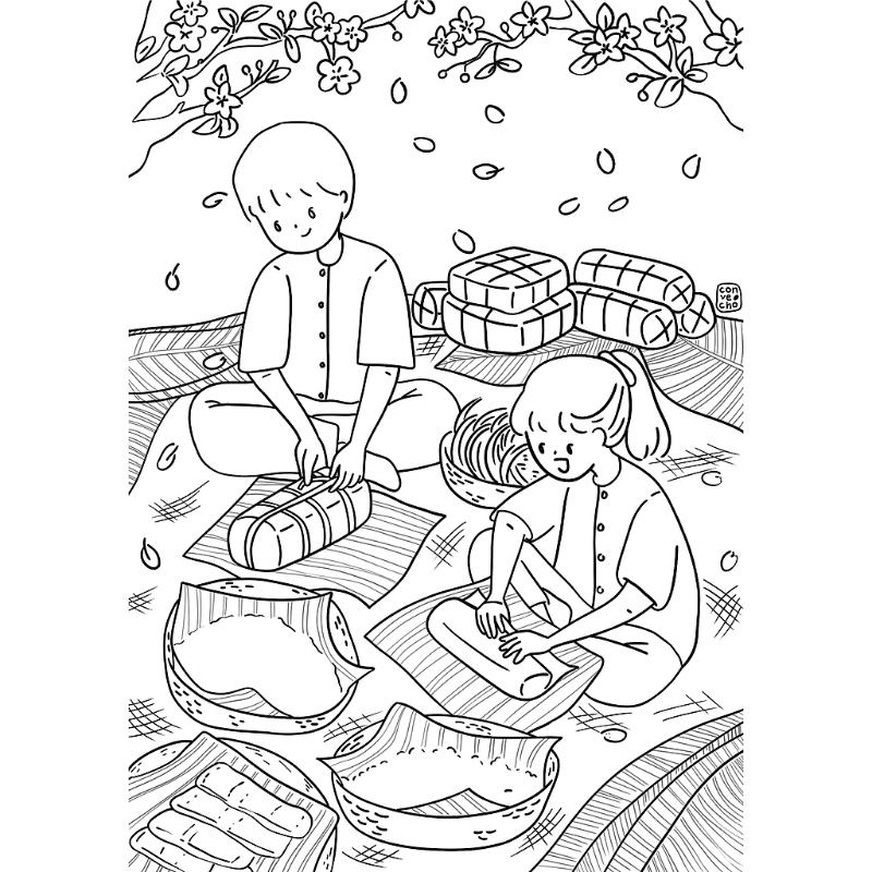 tap cho be to mau canh goi banh chung 1