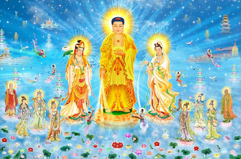 Tranh Tây Phương Tiếp Dẫn: Ý nghĩa, cách chọn và vị trí treo 4 Chọn tranh có tông vàng kim, đỏ đô, xanh lam trầm, trắng ngọc để đảm bảo yếu tố phong thủy, trang nghiêm