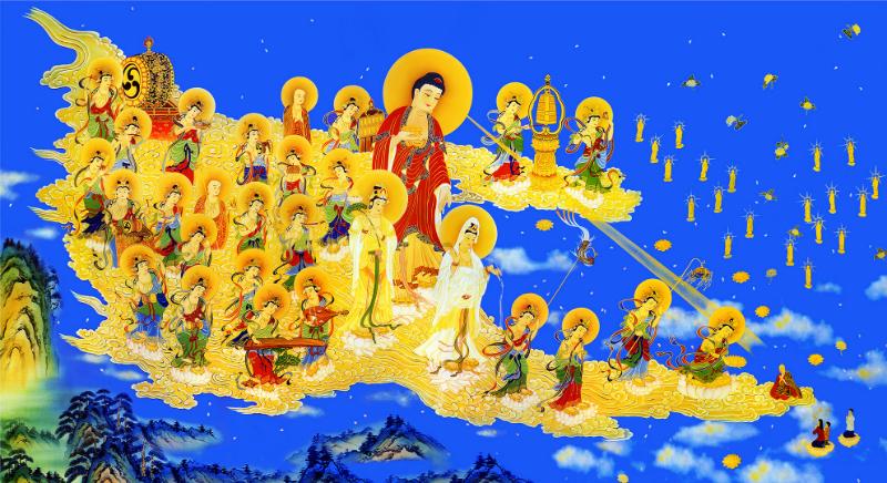 Tranh Tây Phương Tiếp Dẫn: Ý nghĩa, cách chọn và vị trí treo 9 Tranh Tây Phương Tiếp Dẫn với hình ảnh tự nhiên, giúp tịnh hóa không gian và nuôi dưỡng lòng từ